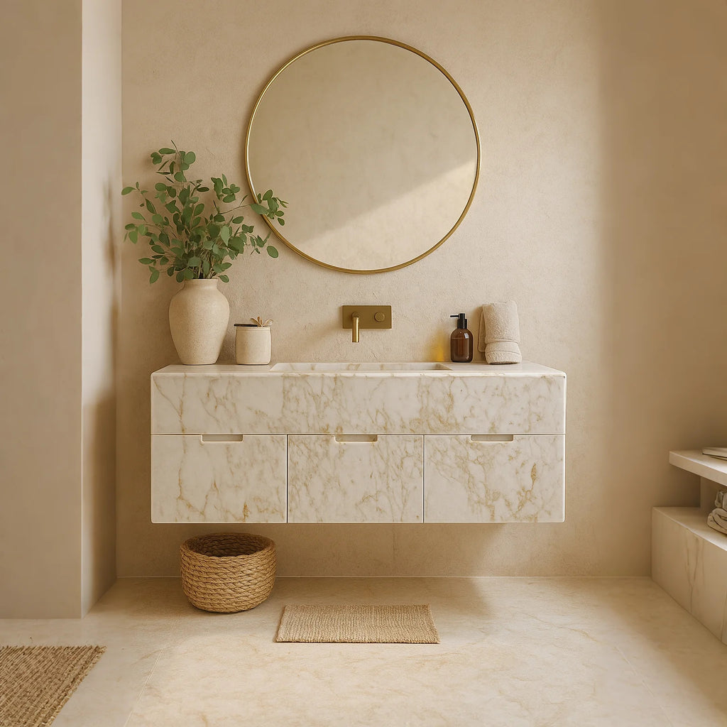 Floating Marble Vanity with Custom Drawers