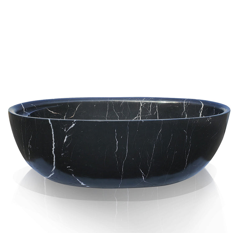 Black Marble Bathtub with White Veining Polished Surface Luxury Design Masterpiece