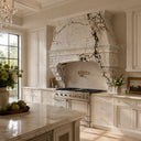 stone kitchen range hood in Calacatta Monet - Image 1