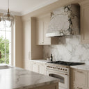 stone kitchen range hood in Calacatta Monet - Image 3