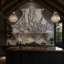 stone kitchen range hood in Calacatta White Marble - Image 1