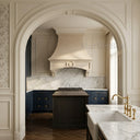 custom stone kitchen hoods in Crema Marfil Premium - Image 1