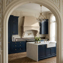 custom stone kitchen hoods in Crema Marfil Premium - Image 1