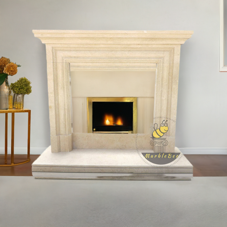 Large marble fireplace surround Beige colour modern simple design