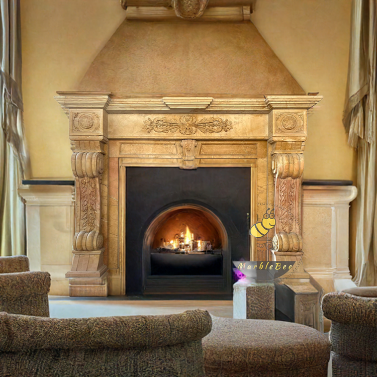 Limestone Fireplace surrounds Beige stone custom by Marblebee