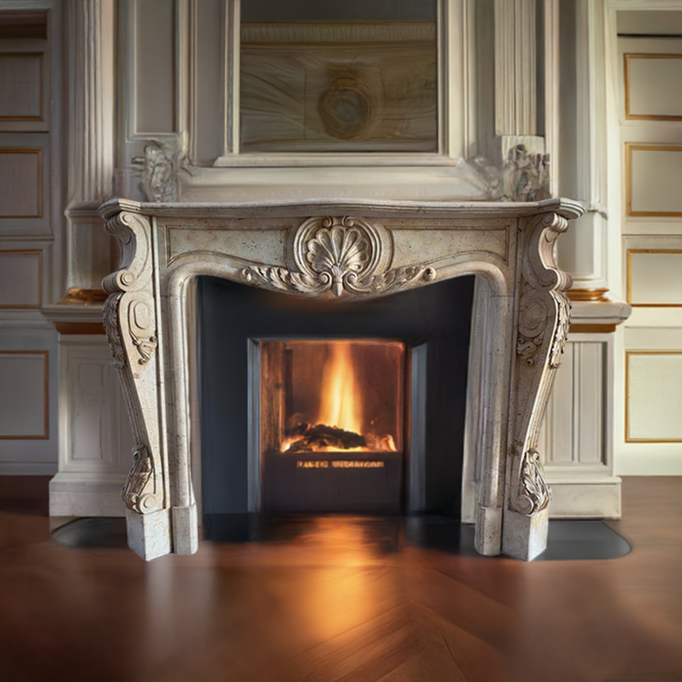 Limestone fireplace surround in simple and elegant design