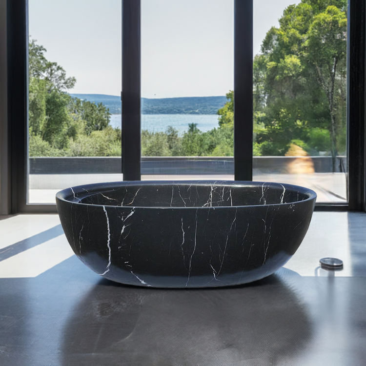 Luxury Marble bathtub customized with ergonomic built-in headrest for ultimate relaxation