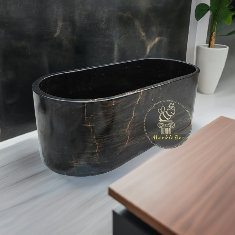 Marble bathtub made of black marble freestanding large soaking tub