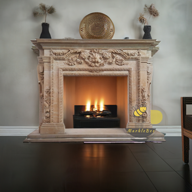 Marble fireplace mantel hand-carved fireplace surround from solid marble blocks