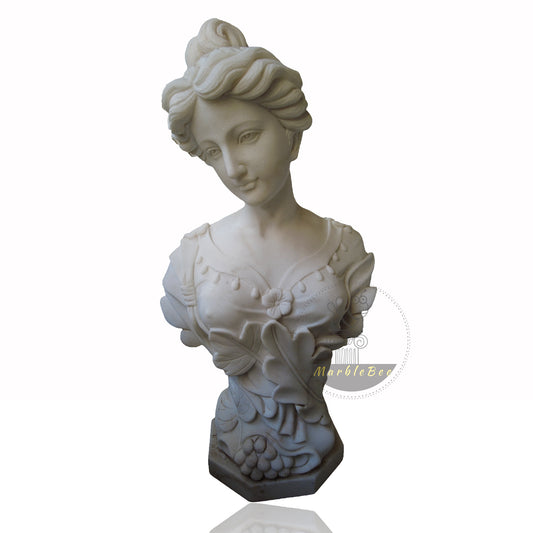 Marble Bust of a Lady in Floral Elegance