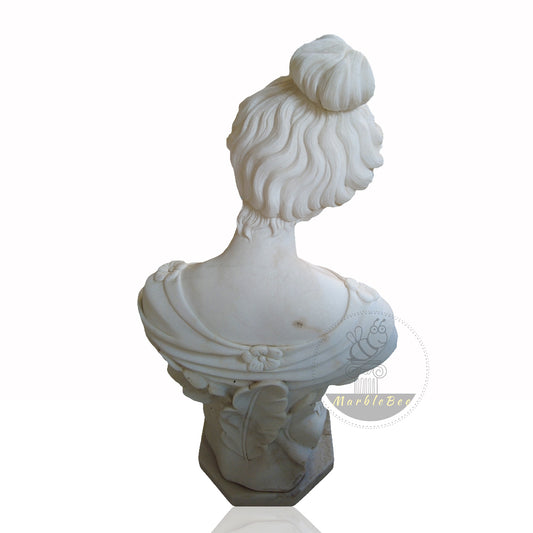 Marble Bust of a Lady in Floral Elegance