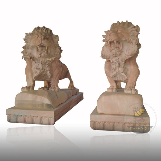 Sunset Red Marble Lion Sculpture