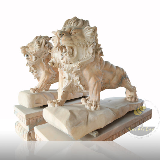 Sunset Red Marble Lion Sculpture