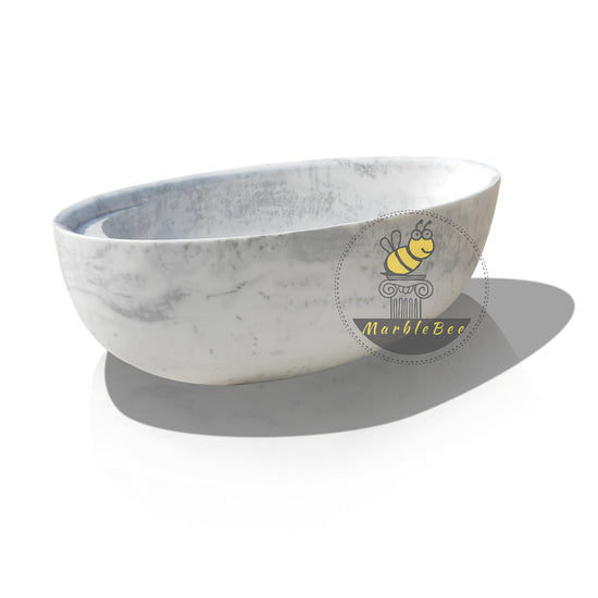 Stone tub with built-in seat