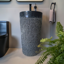 Marblebee Black Marble Oval Pedestal Sink