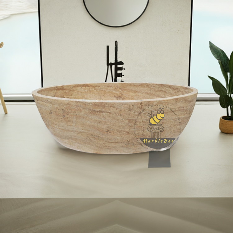 Marblebee Travertine Bathtub Crafting for Five-Star Hotels Standard