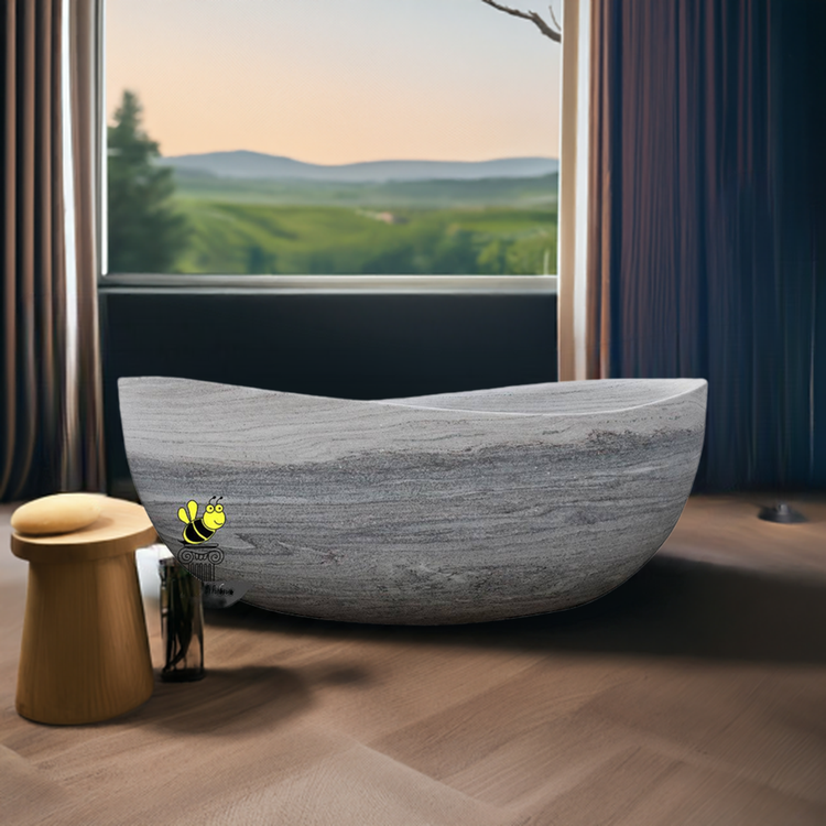 Marblebee marble bathtub design in a papillon shape