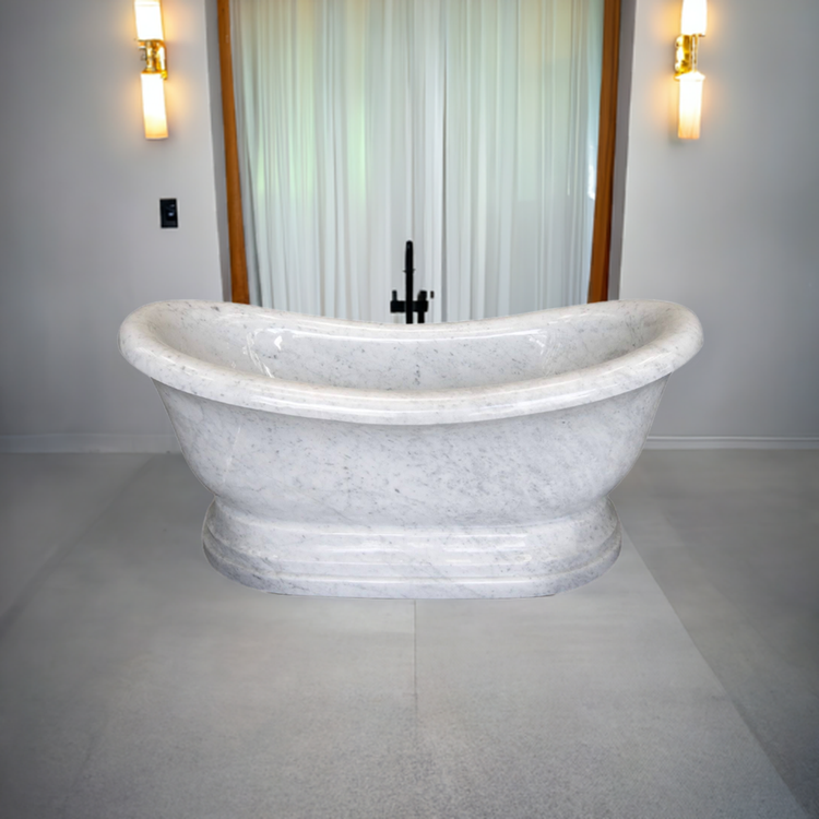 Marblebee stone bathtub with marble pedestal