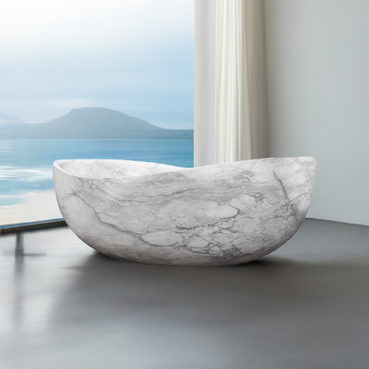 Marblebee white marble bathtub papillon shape design