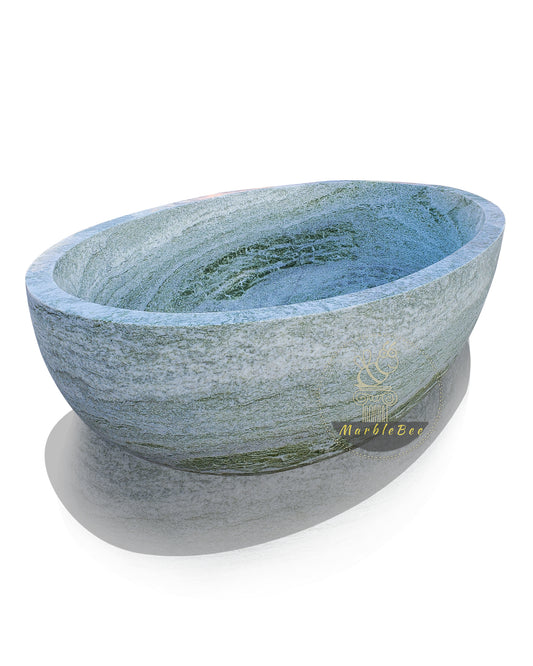 Marblebee Hand-Carved Luxury Bathtub in Rare Green and Blue Marble