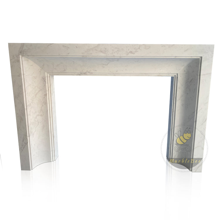 White stone fireplace Bolection