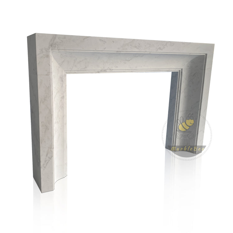White stone fireplace Bolection