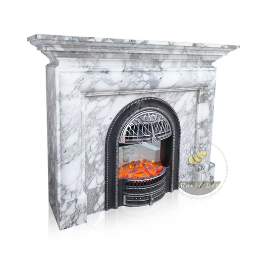 Tall Arabescato Marble Fireplace