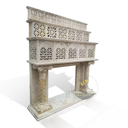 Large Travertine  Fireplace Overmantel