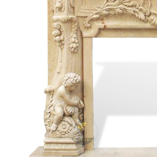 Beige Limestone Fireplace Overmantel