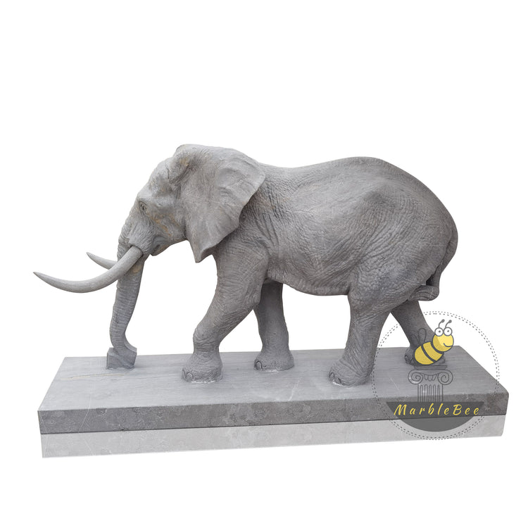 Life size garden elephant statue made of Grey Marble