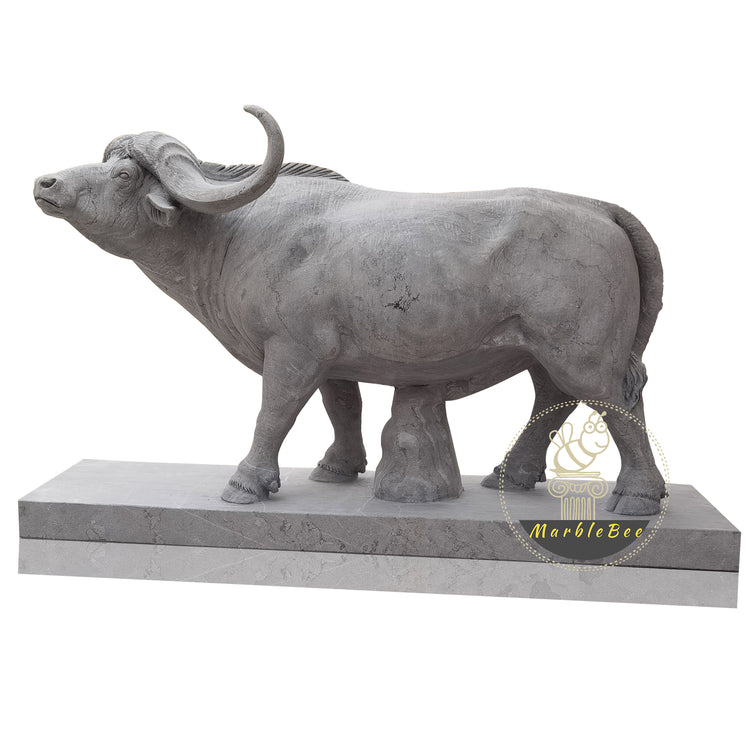 Life size outdoor buffalo statue made of Grey Marble