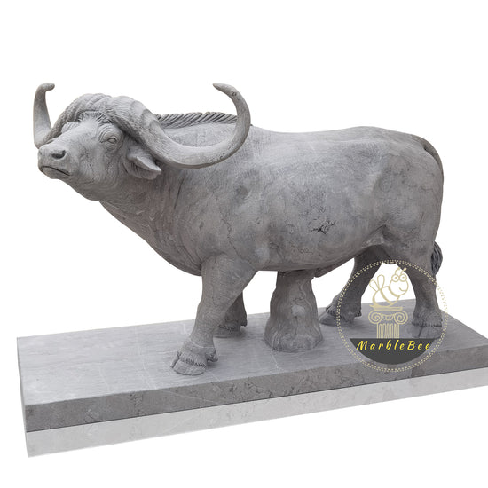 Life size outdoor buffalo statue made of Grey Marble