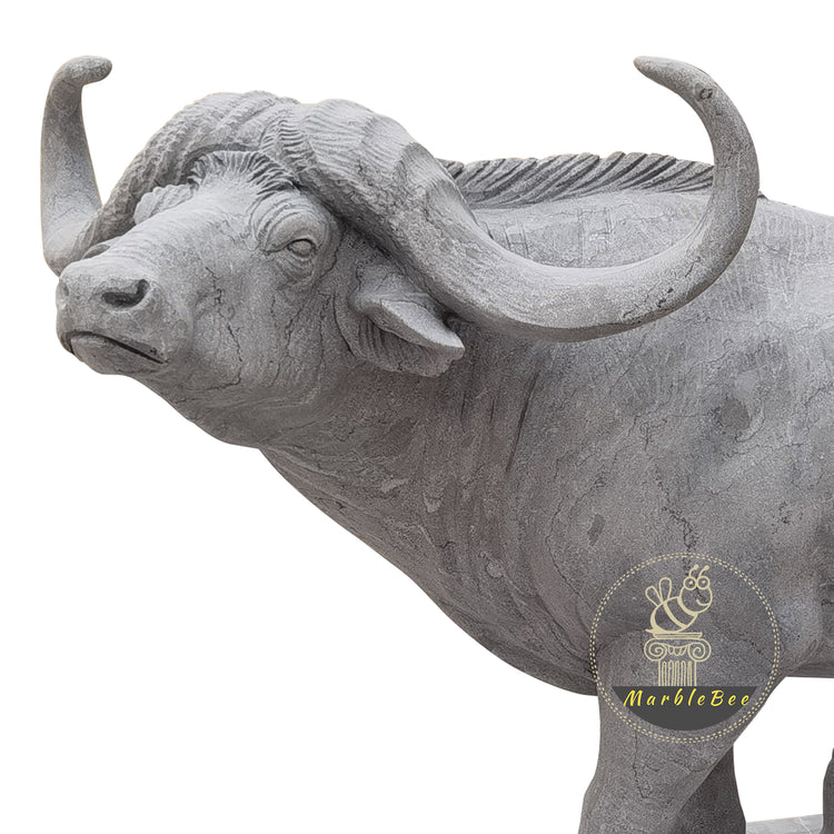 Life size outdoor buffalo statue made of Grey Marble