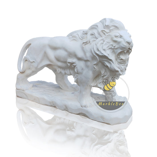 Large outdoor roaring marble lion statue for garden