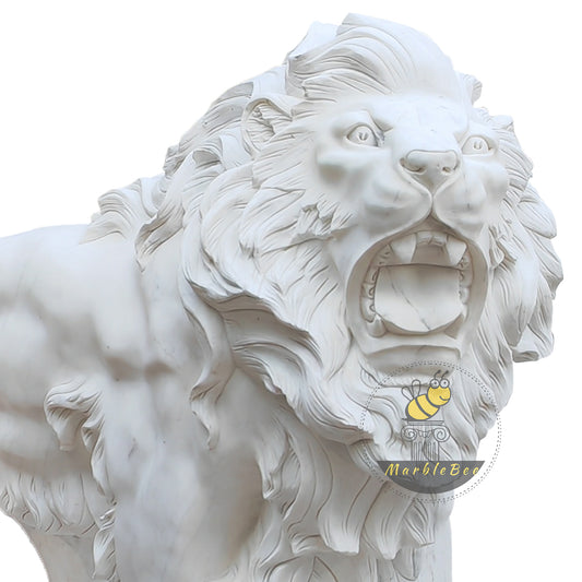 Large outdoor roaring marble lion statue for garden