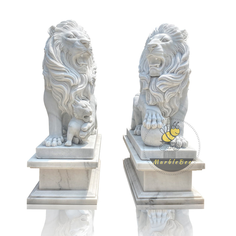 White Marble lion statue for home entrance