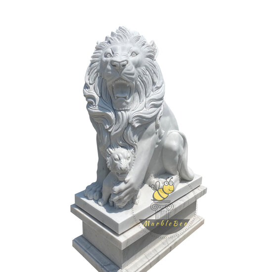 White Marble lion statue for home entrance