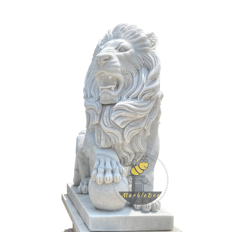 White Marble lion statue for home entrance