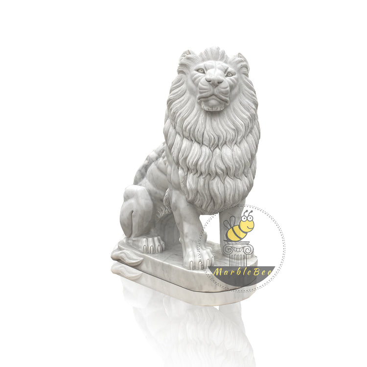 Life size white marble lion statue