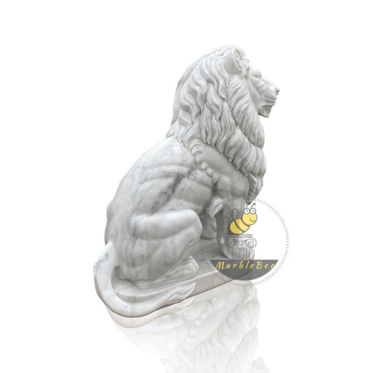 Life size white marble lion statue