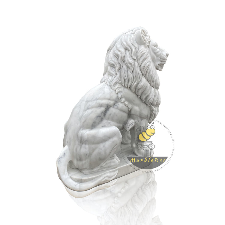 Life size white marble lion statue