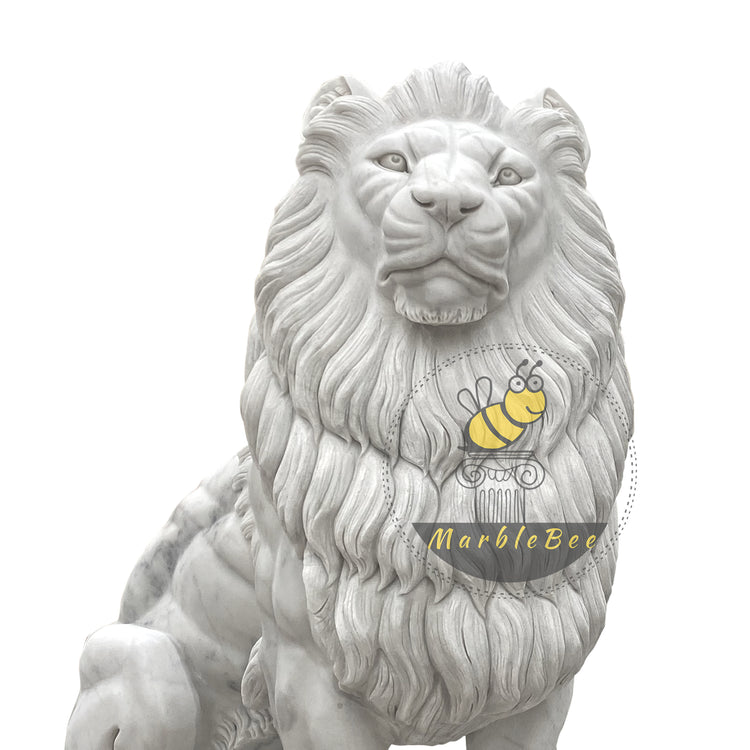 Life size white marble lion statue