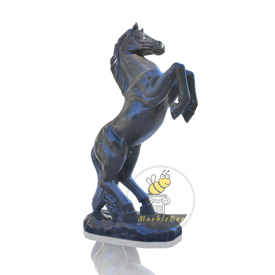 Outdoor Life size rearing horse statue made of dark marble