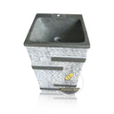 Black Limestone Pedestal Sink Stacked With Inlays 32" Tall