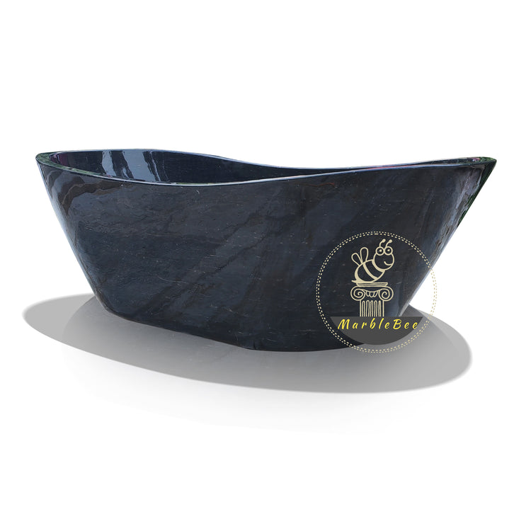 Black Marble Oval Bathtub with White Veins and Headrest: Luxury First-Grade Experience