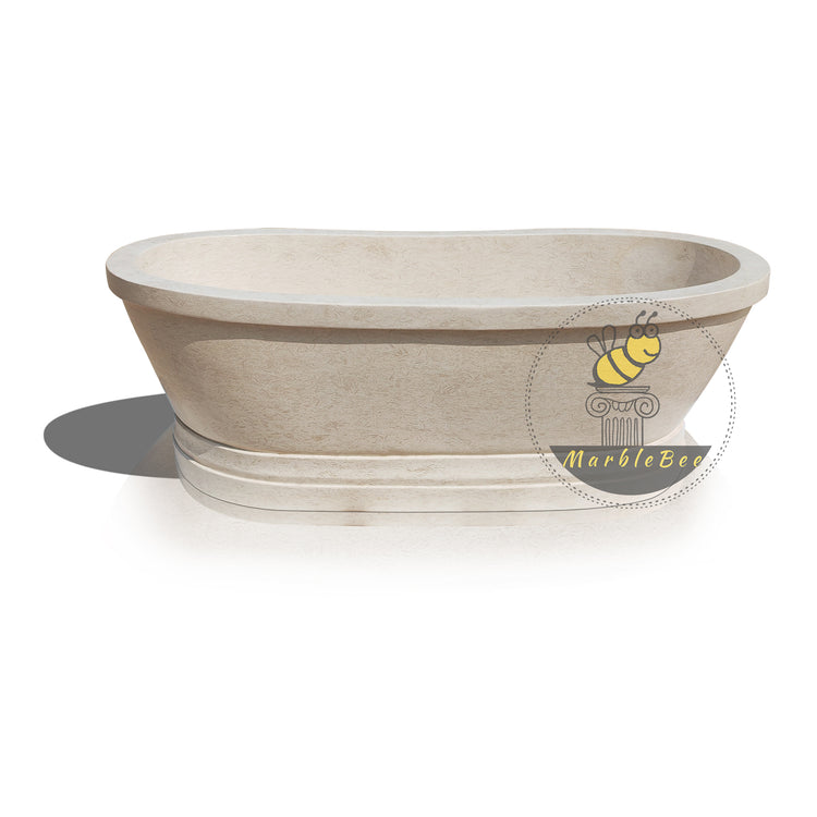 Beige Marble Oval Bathtub: Warm-Colored Masterpiece for Your Bathroom