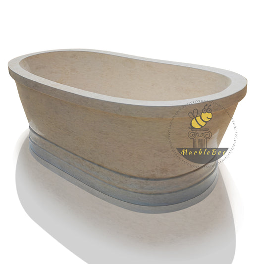 Beige Marble Oval Bathtub: Warm-Colored Masterpiece for Your Bathroom