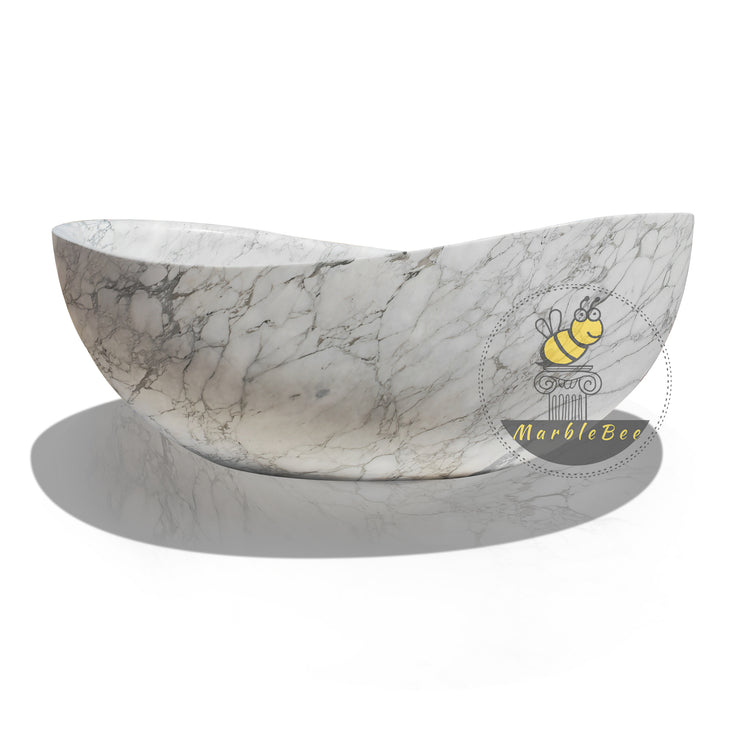 Calacatta White Marble Bathtub: Papillon Design Large Soaking Tub for Two