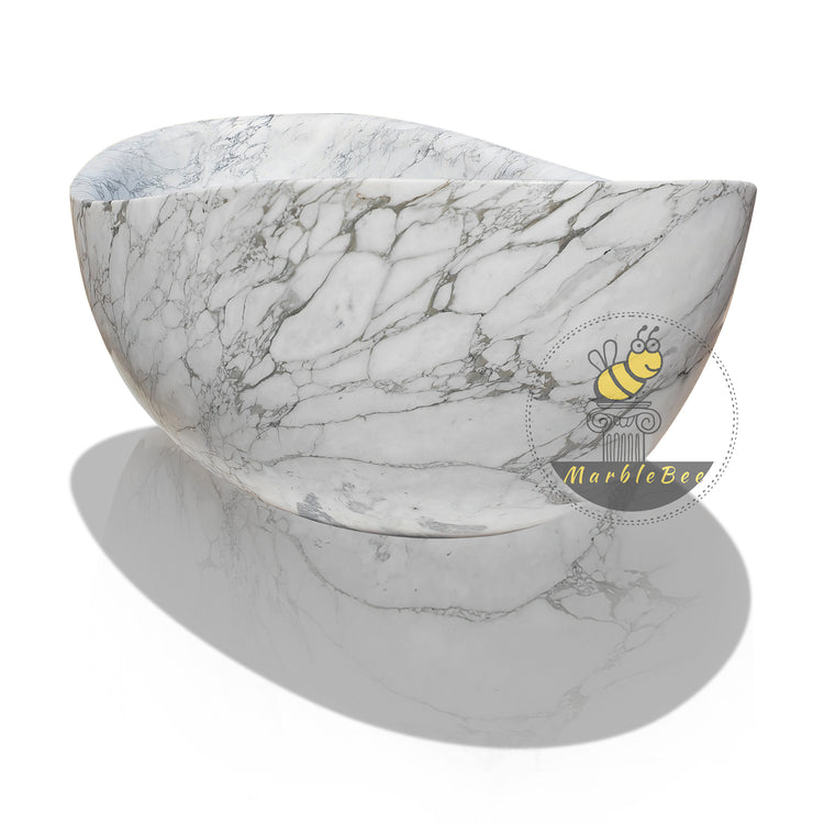 Calacatta White Marble Bathtub: Papillon Design Large Soaking Tub for Two