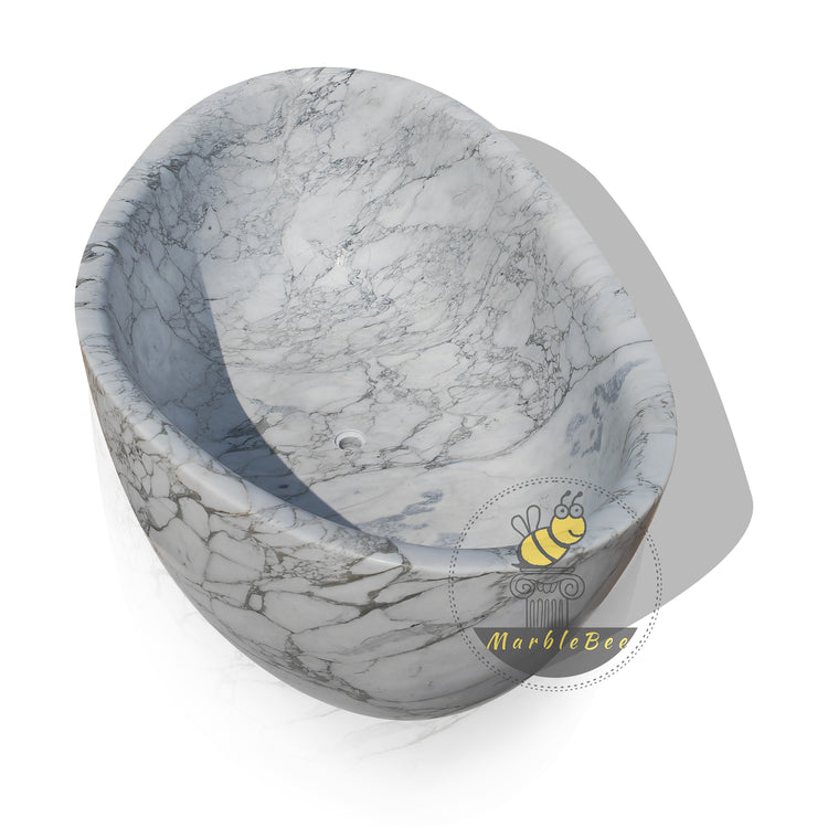 Calacatta White Marble Bathtub: Papillon Design Large Soaking Tub for Two